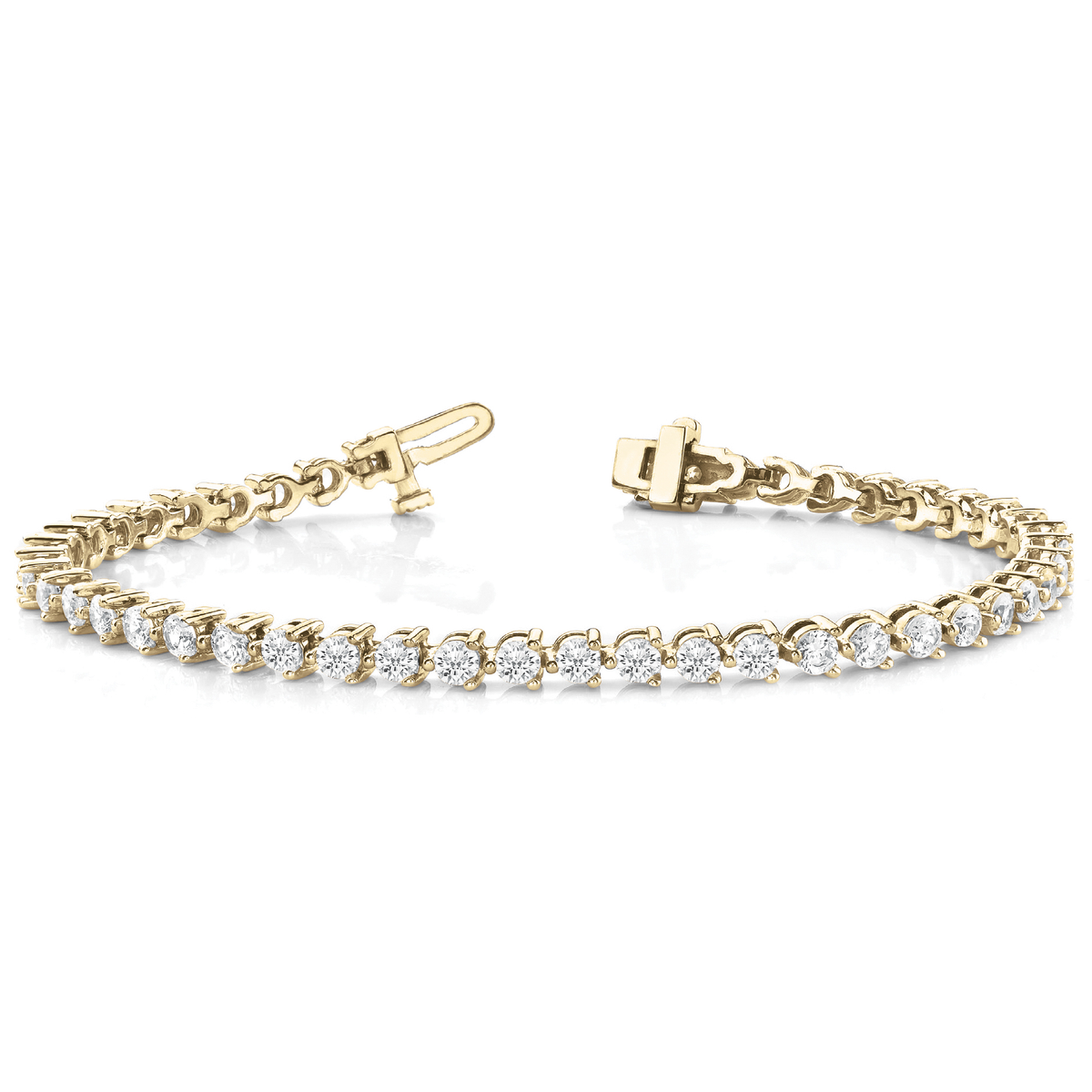 Natural Diamond Tennis Bracelet in Three Prong Set with Secure Box Clasp in 10K/14K gold and platinum with certified lab-grown or natural diamonds