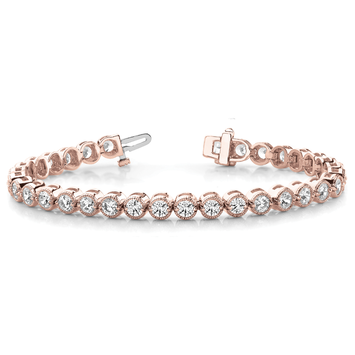 Milgrain Prong Set Round Cut Diamond Tennis Bracelet for Women in Gold & in 10K/14K gold and platinum with certified lab-grown or natural diamonds