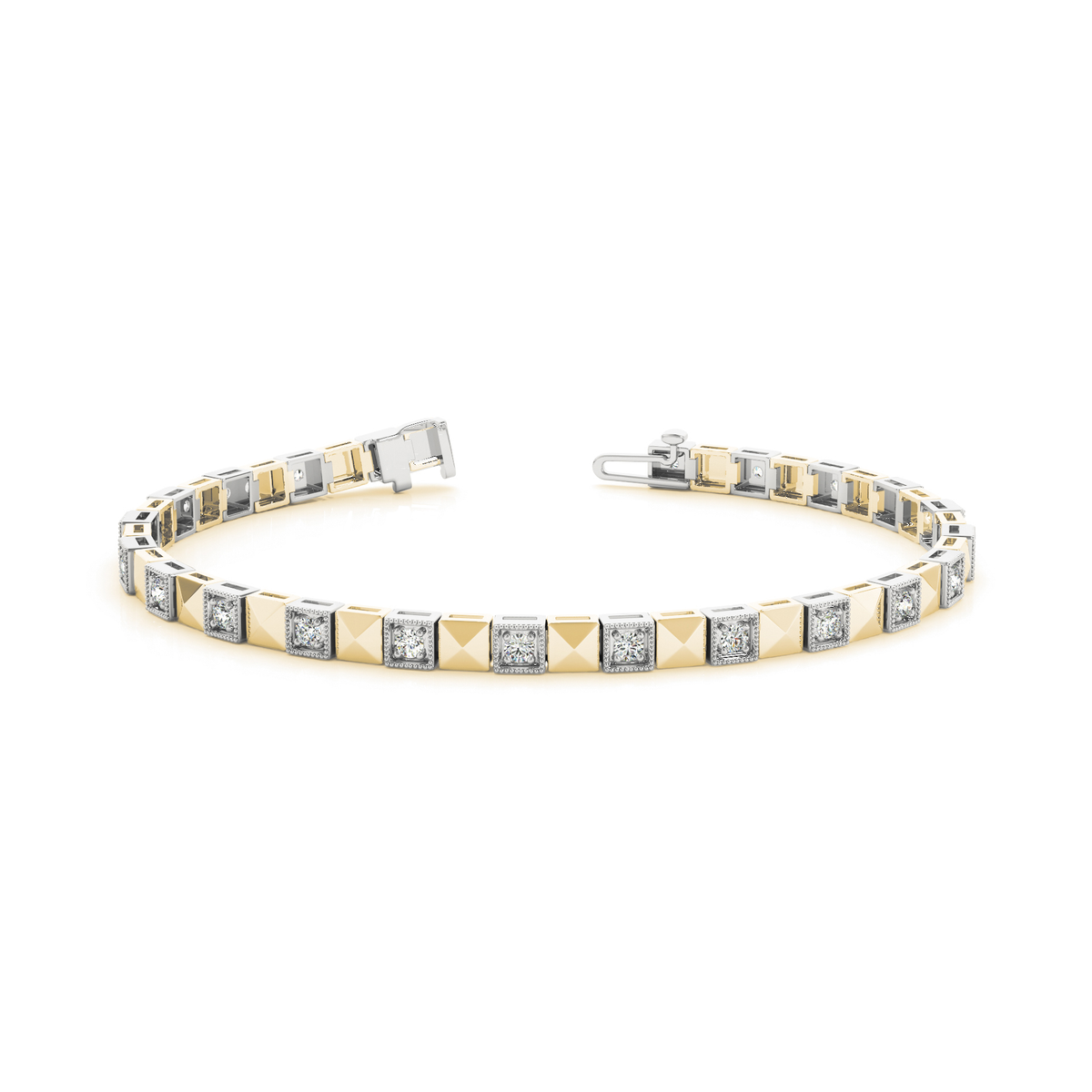 Elegant Two-Tone Gold Tennis Bracelet with Lab Grown or Natural Diamonds in 10K/14K gold and platinum with certified lab-grown or natural diamonds