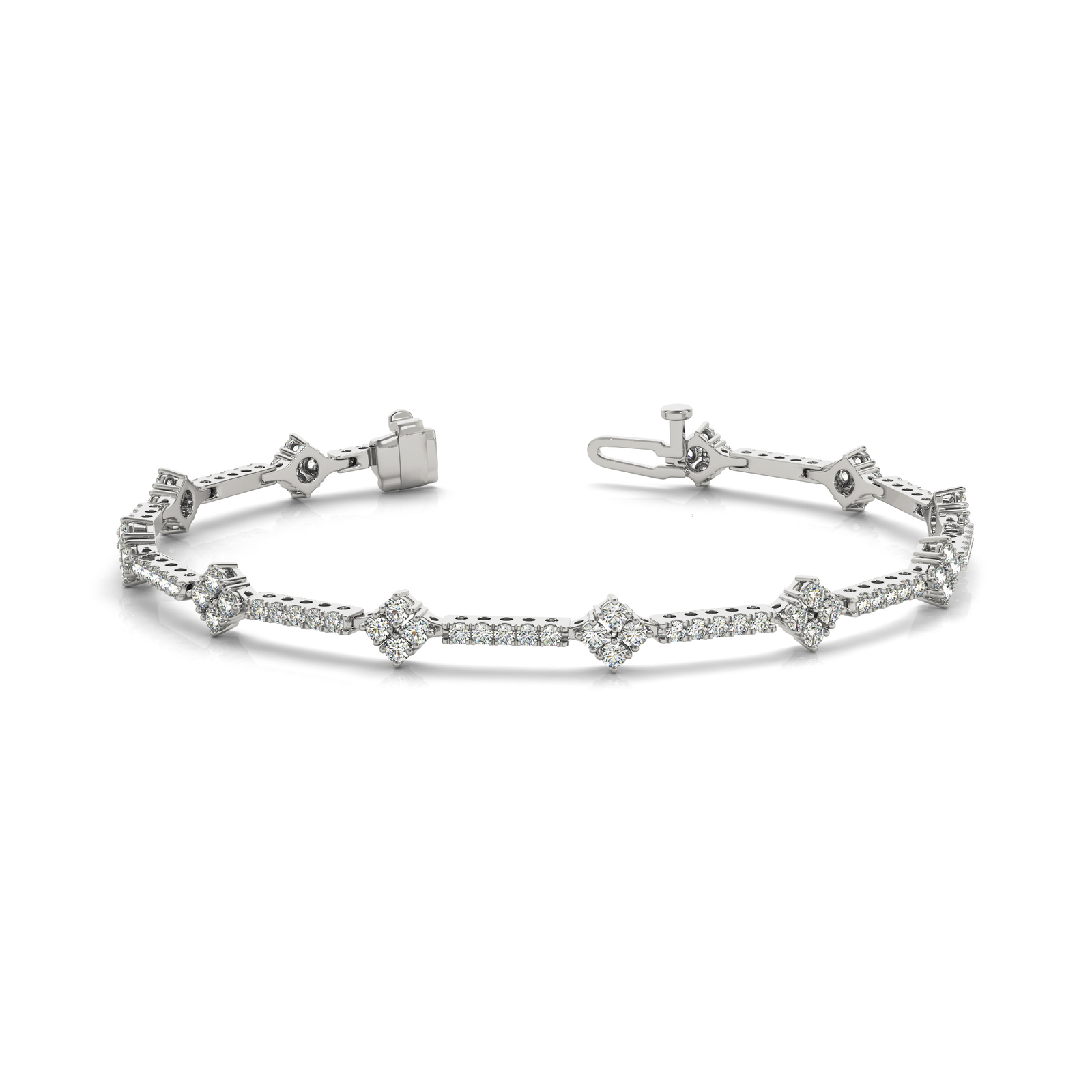 Geometric Link Diamond Tennis Bracelet with Round Cut Diamonds in Gold or in 10K/14K gold and platinum with certified lab-grown or natural diamonds