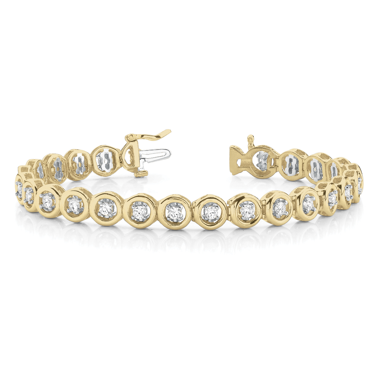 Round Diamond Tennis Bracelet in Bezel Setting in 10K/14K gold and platinum with certified lab-grown or natural diamonds