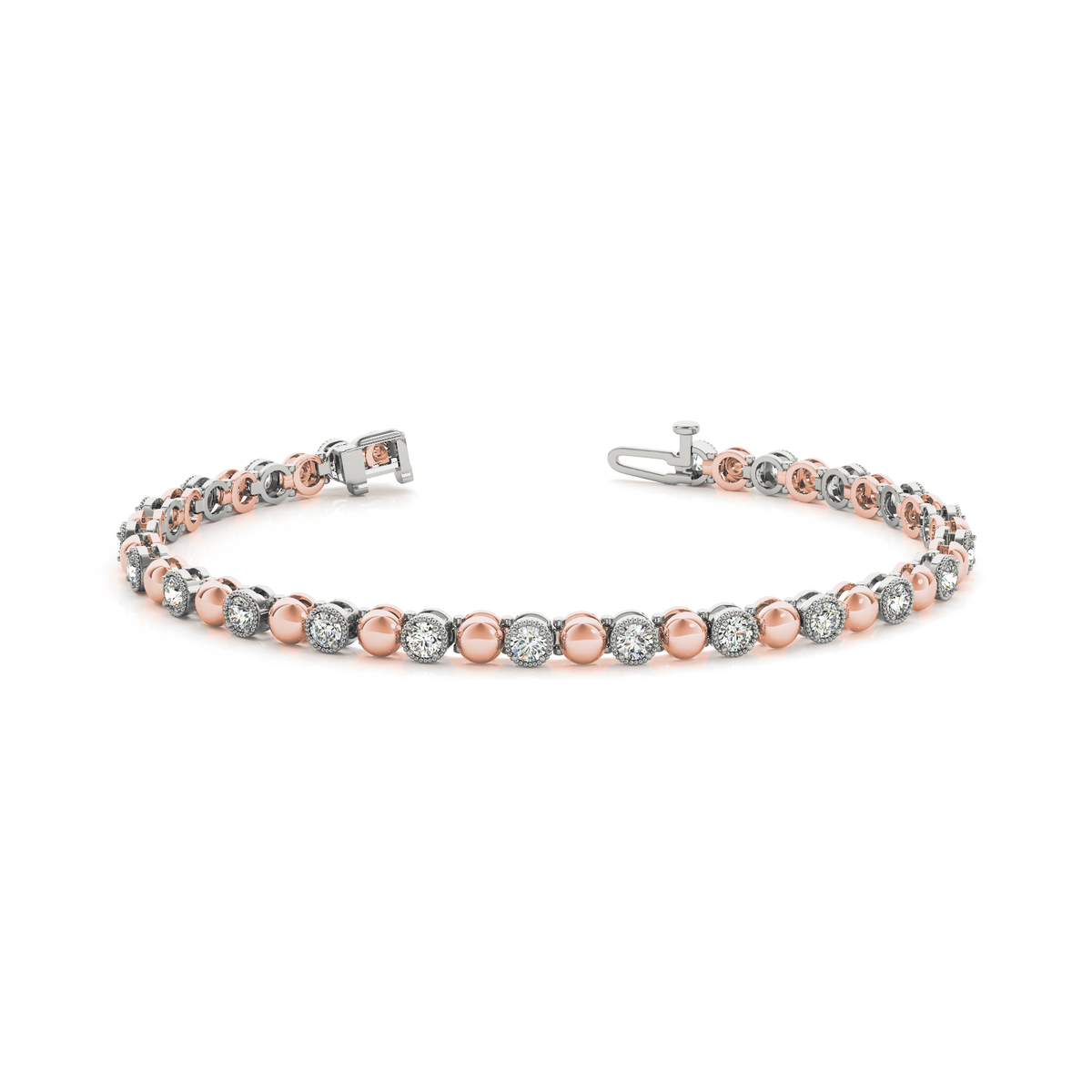 Two Tone Diamond Tennis Bracelet in Lab Grown or Natural Diamond in Gold or in 10K/14K gold and platinum with certified lab-grown or natural diamonds