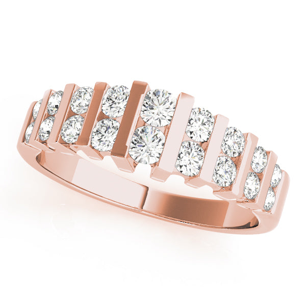 Double Row Bar Set Half Eternity Ring in Gold & Platinum
