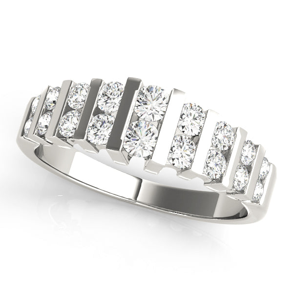 Double Row Bar Set Half Eternity Ring in Gold & Platinum