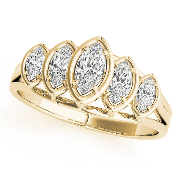 Bezel Set Marquise Half Eternity Ring in 10K/14K gold and platinum with certified lab-grown or natural diamonds