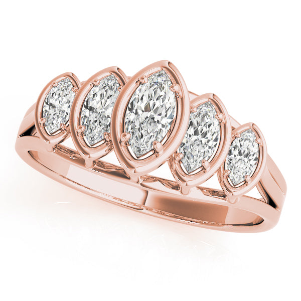 Bezel Set Marquise Half Eternity Ring in Gold & Platinum
