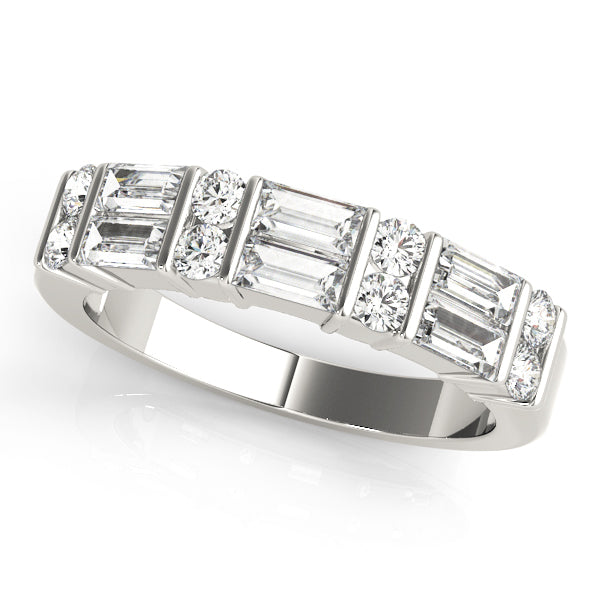 Bar Set Fancy Baguette Half Eternity Ring in Gold & Platinum