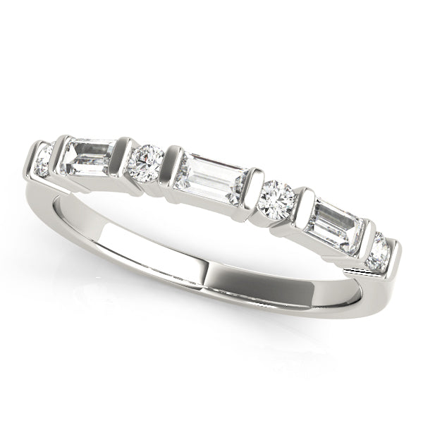 Alternating Round & Baguette Half Eternity Ring in Gold & Platinum