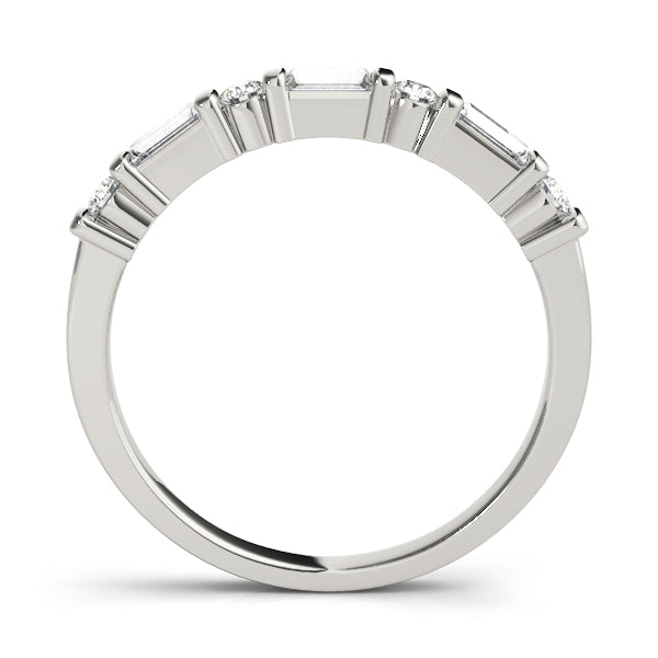 Alternating Round & Baguette Half Eternity Ring in Gold & Platinum