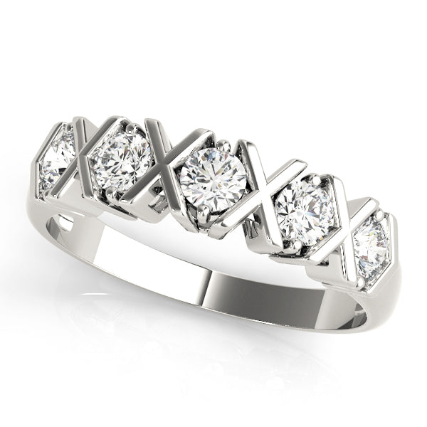 Xo- Prong Set Half Eternity Ring in Gold & Platinum