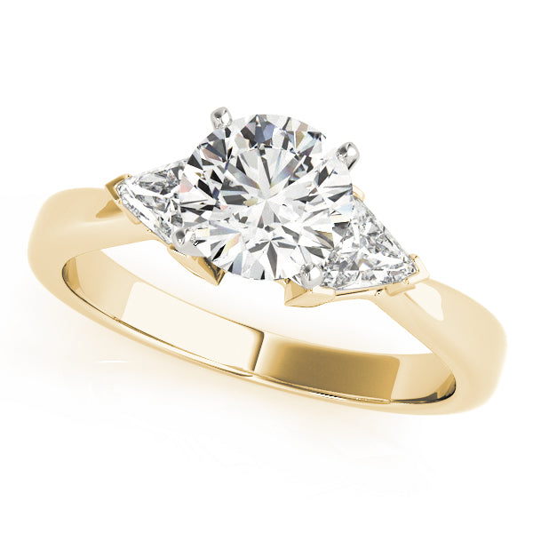 Round Diamond Ring with Trillion Side Stones in 10K/14K gold and platinum with certified lab-grown or natural diamonds