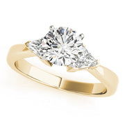 Round Diamond Ring with Trillion Side Stones in 10K/14K gold and platinum with certified lab-grown or natural diamonds
