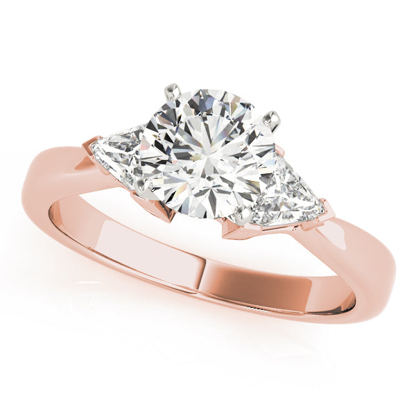 Round Diamond Ring with Trillion Side Stones in 10K/14K gold and platinum with certified lab-grown or natural diamonds