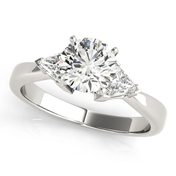 Round Diamond Ring with Trillion Side Stones in 10K/14K gold and platinum with certified lab-grown or natural diamonds