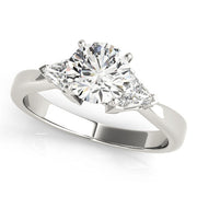 Round Diamond Ring with Trillion Side Stones in 10K/14K gold and platinum with certified lab-grown or natural diamonds