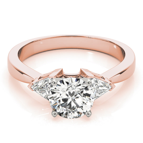 Round Diamond Ring with Trillion Side Stones in 10K/14K gold and platinum with certified lab-grown or natural diamonds
