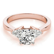 Round Diamond Ring with Trillion Side Stones in 10K/14K gold and platinum with certified lab-grown or natural diamonds