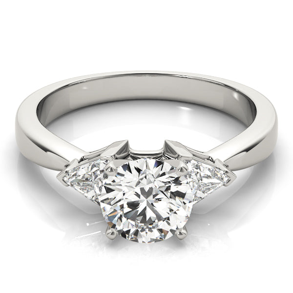 Round Diamond Ring with Trillion Side Stones in 10K/14K gold and platinum with certified lab-grown or natural diamonds