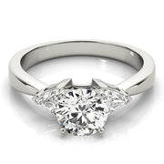 Round Diamond Ring with Trillion Side Stones in 10K/14K gold and platinum with certified lab-grown or natural diamonds
