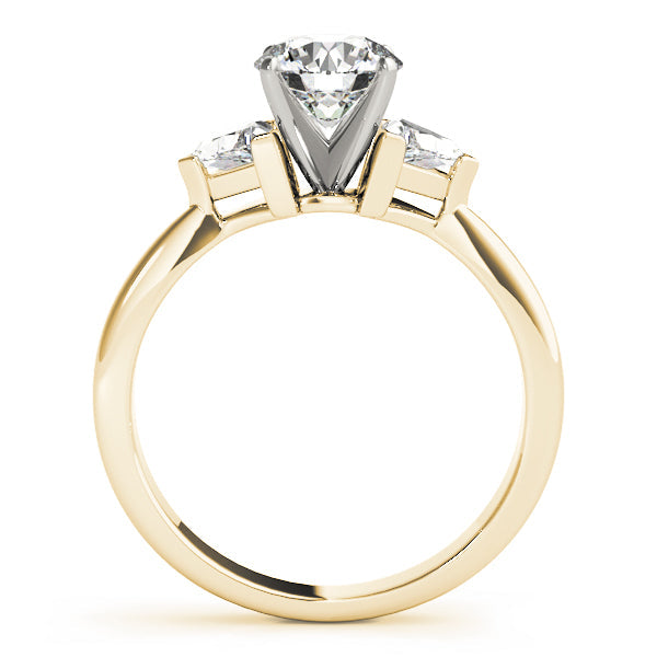 Round Diamond Ring with Trillion Side Stones in 10K/14K gold and platinum with certified lab-grown or natural diamonds