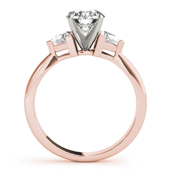 Round Diamond Ring with Trillion Side Stones in 10K/14K gold and platinum with certified lab-grown or natural diamonds