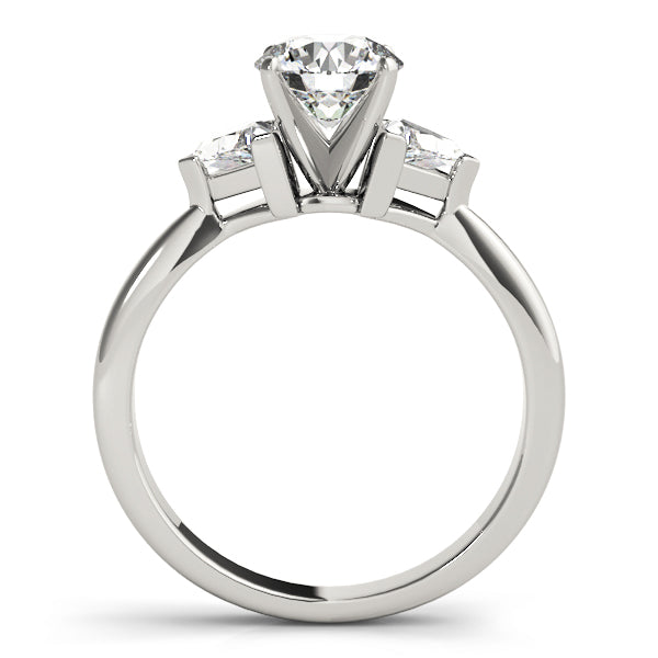 Round Diamond Ring with Trillion Side Stones in 10K/14K gold and platinum with certified lab-grown or natural diamonds