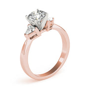 Round Diamond Ring with Trillion Side Stones in 10K/14K gold and platinum with certified lab-grown or natural diamonds