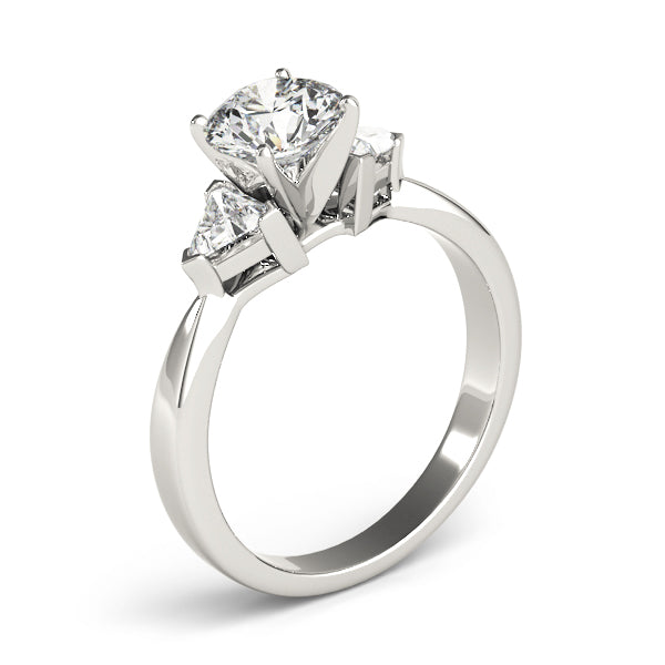 Round Diamond Ring with Trillion Side Stones in 10K/14K gold and platinum with certified lab-grown or natural diamonds