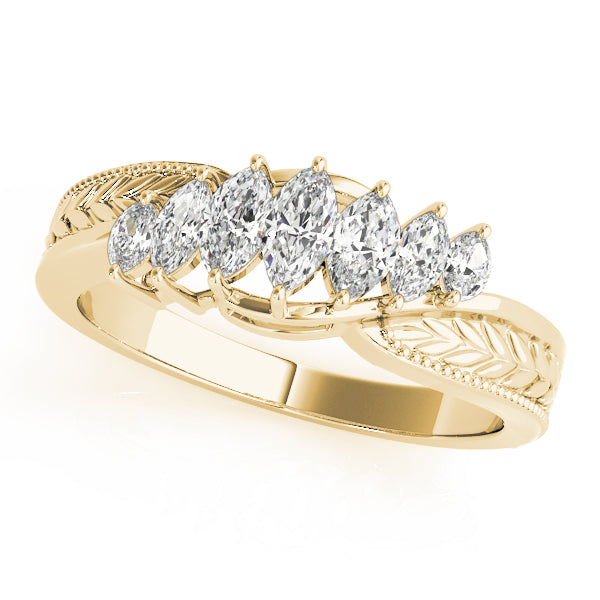 Nature Filigree Milgrain Marquise Half Eternity Ring in 10K/14K gold and platinum with certified lab-grown or natural diamonds