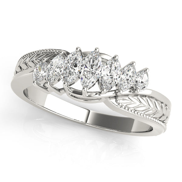 Nature Filigree Milgrain Marquise Half Eternity Ring in Gold & Platinum