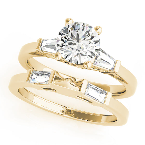 Heirloom Fancy Shape Baguette Remounts Round Diamond Engagement Ring in 10K/14K gold and platinum with certified lab-grown or natural diamonds