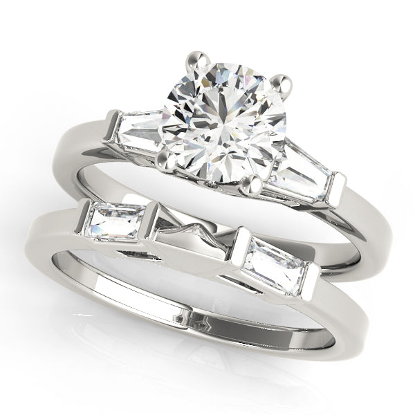 Heirloom Fancy Shape Baguette Remounts Round Diamond Engagement Ring in 10K/14K gold and platinum with certified lab-grown or natural diamonds