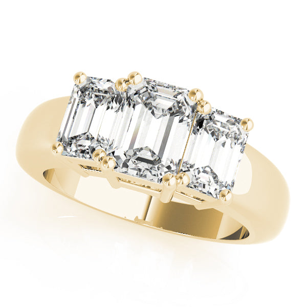 Radiant Three-Stone Emerald Diamond Engagement Ring in 10K/14K gold and platinum with certified lab-grown or natural diamonds