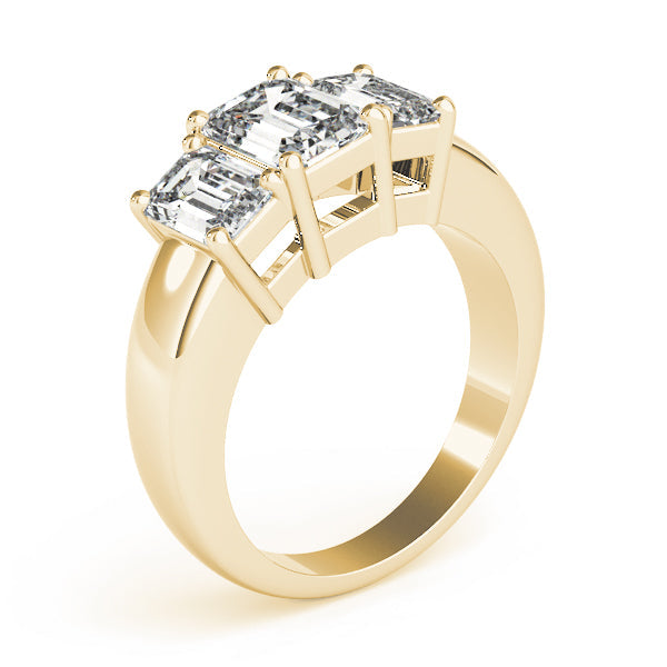 Radiant Three-Stone Emerald Diamond Engagement Ring in 10K/14K gold and platinum with certified lab-grown or natural diamonds