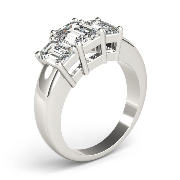 Radiant Three-Stone Emerald Diamond Engagement Ring in 10K/14K gold and platinum with certified lab-grown or natural diamonds