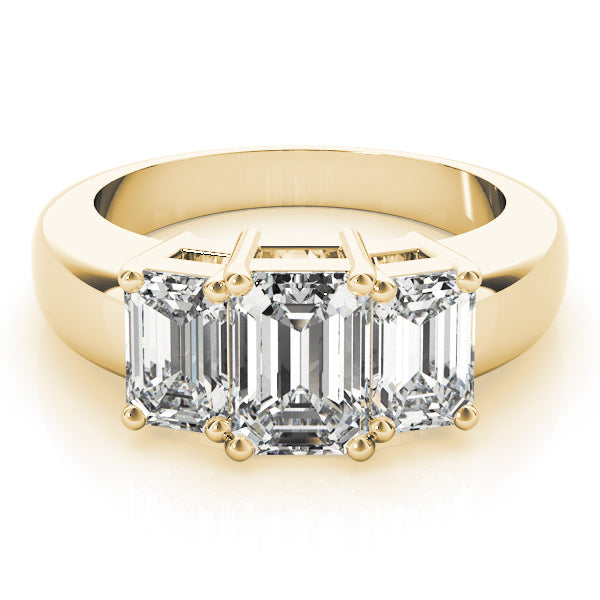 Radiant Three-Stone Emerald Diamond Engagement Ring in 10K/14K gold and platinum with certified lab-grown or natural diamonds
