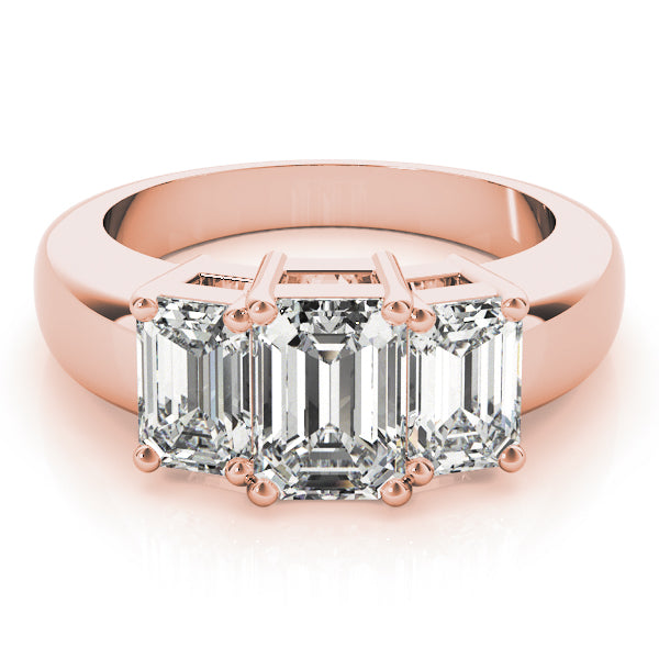 Radiant Three-Stone Emerald Diamond Engagement Ring in 10K/14K gold and platinum with certified lab-grown or natural diamonds