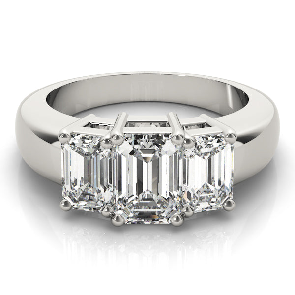 Radiant Three-Stone Emerald Diamond Engagement Ring in 10K/14K gold and platinum with certified lab-grown or natural diamonds