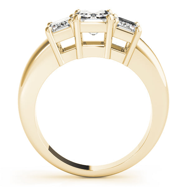 Radiant Three-Stone Emerald Diamond Engagement Ring in 10K/14K gold and platinum with certified lab-grown or natural diamonds