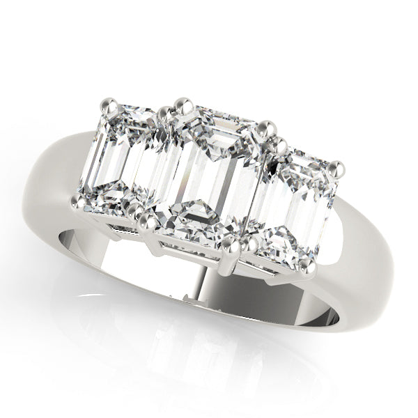 Radiant Three-Stone Emerald Diamond Engagement Ring in 10K/14K gold and platinum with certified lab-grown or natural diamonds