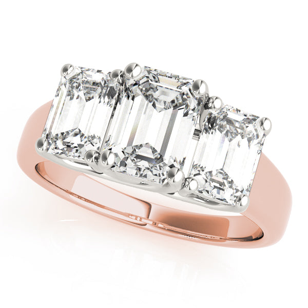 Emerald Cut Three Stone Diamond Ring in 10K/14K gold and platinum with certified lab-grown or natural diamonds