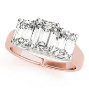 Emerald Cut Three Stone Diamond Ring in 10K/14K gold and platinum with certified lab-grown or natural diamonds