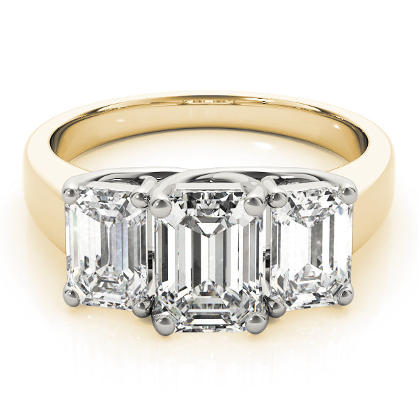 Emerald Cut Three Stone Diamond Ring in 10K/14K gold and platinum with certified lab-grown or natural diamonds