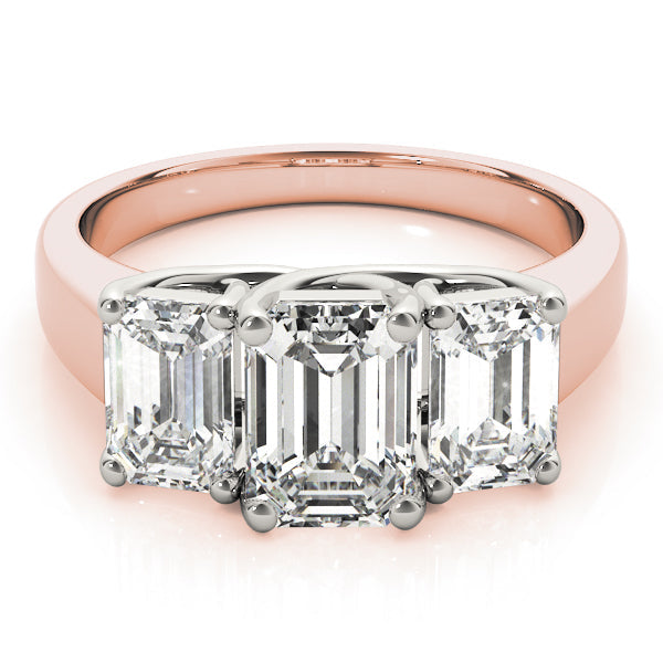 Emerald Cut Three Stone Diamond Ring in 10K/14K gold and platinum with certified lab-grown or natural diamonds