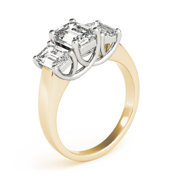 Emerald Cut Three Stone Diamond Ring in 10K/14K gold and platinum with certified lab-grown or natural diamonds