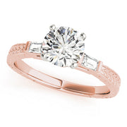 Round Diamond Ring with Baguette Side Stones in 10K/14K gold and platinum with certified lab-grown or natural diamonds