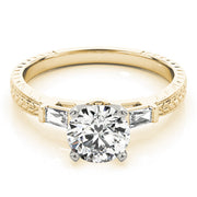 Round Diamond Ring with Baguette Side Stones in 10K/14K gold and platinum with certified lab-grown or natural diamonds