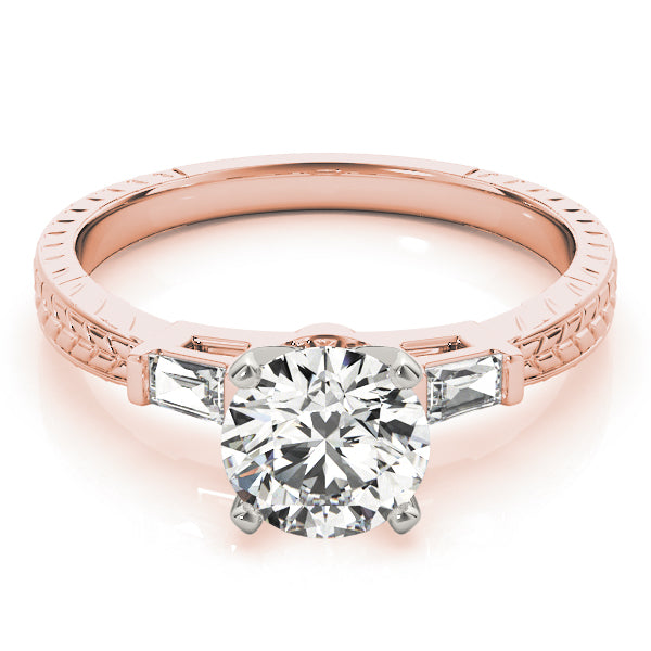 Round Diamond Ring with Baguette Side Stones in 10K/14K gold and platinum with certified lab-grown or natural diamonds
