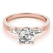 Round Diamond Ring with Baguette Side Stones in 10K/14K gold and platinum with certified lab-grown or natural diamonds