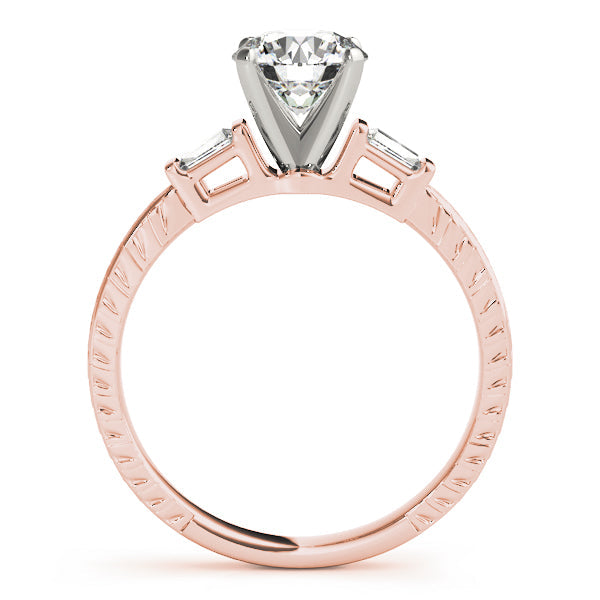 Round Diamond Ring with Baguette Side Stones in 10K/14K gold and platinum with certified lab-grown or natural diamonds